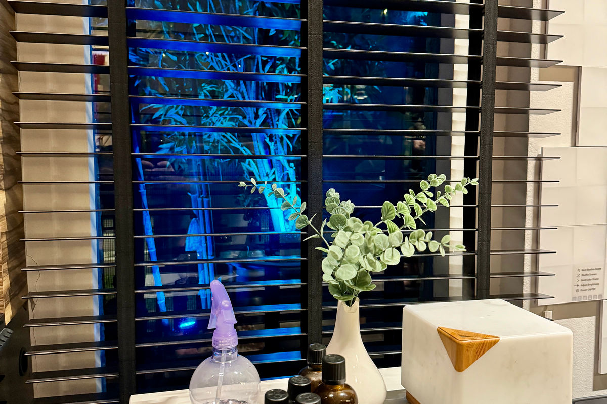 Smart lighting creating ambience indoors with blue LED tones