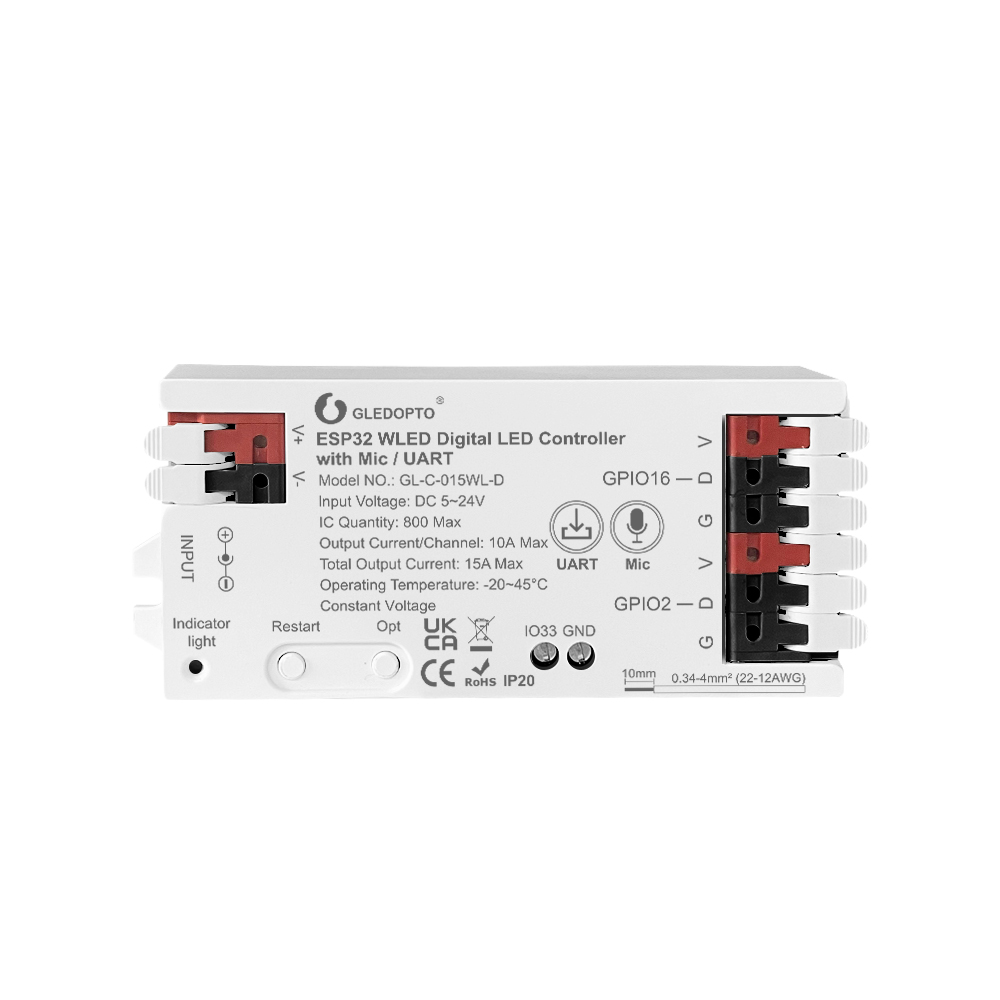 Gledopto GL-C-015WL-D ESP32 WLED Controller 15A with Mic